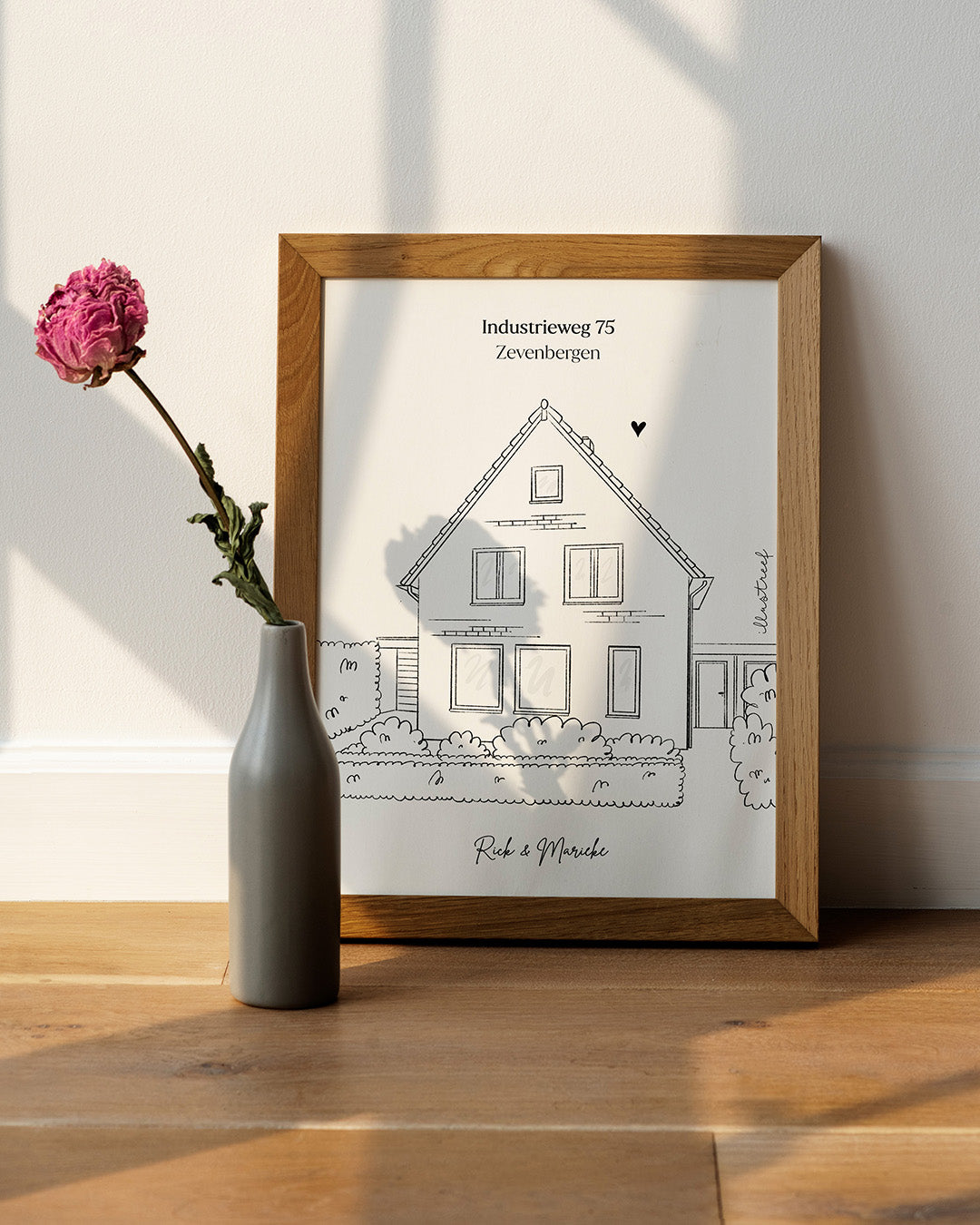 Lijntekening huis (ingelijst)