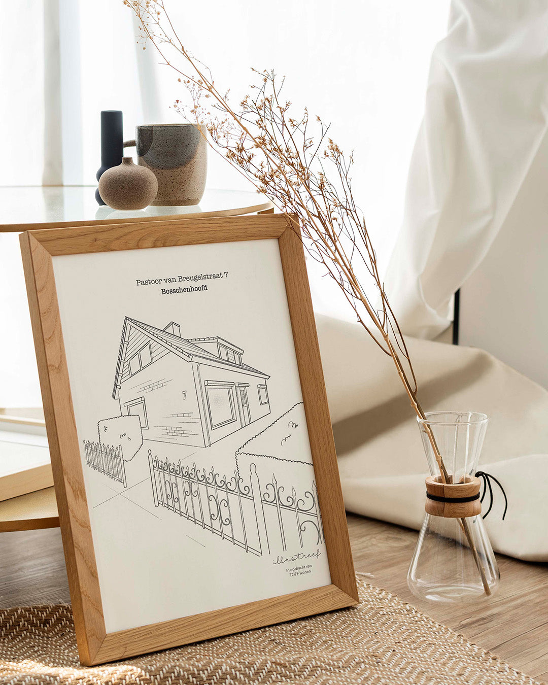 Lijntekening huis (ingelijst)