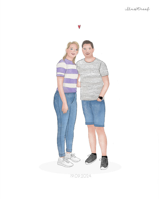 Portrettekening kleur - 2 personen (ingelijst)