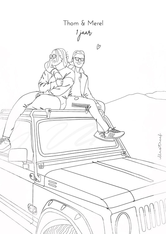 Portrettekening zwart/wit - 2 personen (digitaal)