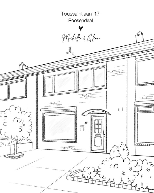 Lijntekening huis (ingelijst)