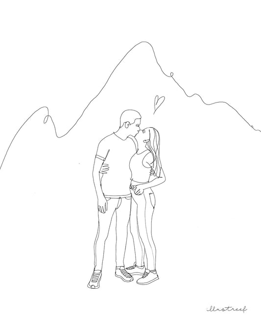 Portrettekening zwart/wit - 2 personen (ingelijst)