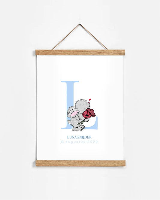 Geboortecadeau Geboorte Poster A4 in houten kliksysteem
