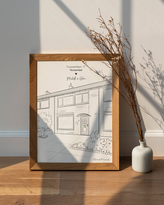 Lijntekening huis (ingelijst)