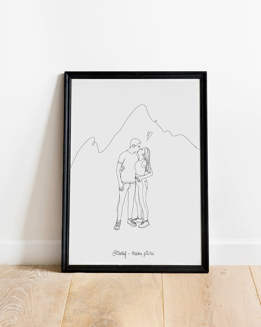 Portrettekening zwart/wit - 2 personen (ingelijst)